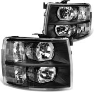🔦 als replacement for silverado headlights assembly - black housing, clear reflector - driver & passenger side (2007-2014) logo