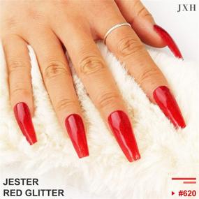 img 2 attached to 💅 JXH 15ml Jester Red Glitter Gel Nail Polish - Soak Off Gel Polish, Professional UV LED Nail Art Manicure, Salon Designs and Home DIY Use - 0.5 OZ