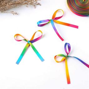 img 1 attached to 🌈 Vibrant DIY Handmade Satin Ribbon: Teemico 50 Yards Gradient Rainbow Printed Double Side Satin Polyester Ribbon (9mm Wide)