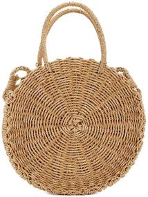 img 4 attached to Stylish Straw Summer Bag with Hand Woven Handle: Women's Handbags & Wallets