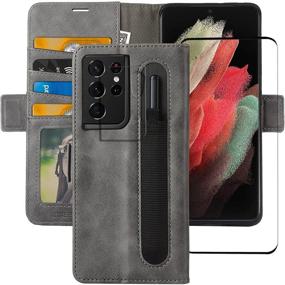 img 4 attached to 📱 MALEWOLF Samsung Galaxy S21 Ultra 5G Wallet Case w/ S Pen Holder [Screen Protector] | PU Leather Flip Case w/ Card Slot RFID Blocking Kickstand | Phone Cover for Galaxy S21 Ultra 6.8” (Gray)