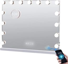 img 4 attached to 💄 Hansong Large Bluetooth Mirror Vanity Makeup with Lights, Hollywood LED Lighted Mirror with 3 Color Lighting Modes, Tabletop & Wall Mounted, 15 Dimmable Bulbs, USB Port and Smart Touch Control (22.8", White)