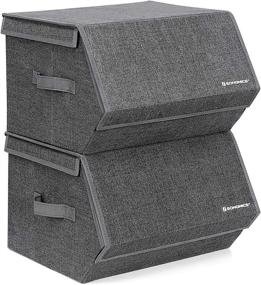 img 4 attached to 📦 SONGMICS Stackable Storage Bins with Lids - Set of 2, Dark Gray