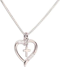 img 4 attached to 🎀 Sterling Silver First Communion Heart Necklace with Dancing Cross Design - Perfect for Girls