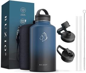 img 4 attached to 🍶 BUZIO 64 oz Insulated Stainless Steel Water Bottle Flask Jug with Straw Lids, Half Gallon Canteen Metal Thermo Mug Hydro Jug, Double Vacuum Hot Cold Water Bottles, Indigo Crush