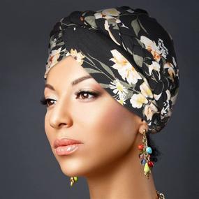 img 3 attached to 🧕 Women's Pre-Tied Braid Turban: African Head Wrap Bonnet - 3 Stylish Pieces