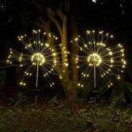 🌟 120led solar firework lights outdoor: decorative starburst lamp, waterproof fairy string stake landscape lighting for garden, christmas walkway. diy copper wire flowers sparklers in warm white. logo