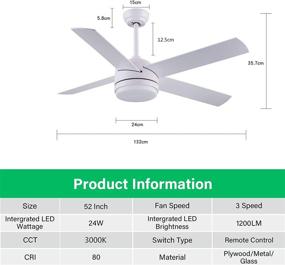 img 2 attached to 🌀 CJOY 52-Inch Modern Ceiling Fan with Lights, 4 Reversible Blades, 3000K, Remote Controls - White, Indoor Use