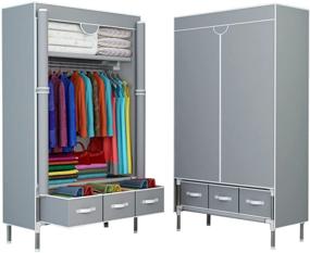 img 4 attached to 🚪 ASSICA Gray Portable Clothes Closet: Rolling Door Wardrobe with Hanging Rack, 3 Drawer Boxes, Easy No-Tool Assembly - 35.4 x 17.7 x 67.0 Inches, Non-Woven Fabric Storage Organizer