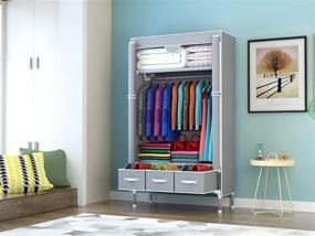 img 3 attached to 🚪 ASSICA Gray Portable Clothes Closet: Rolling Door Wardrobe with Hanging Rack, 3 Drawer Boxes, Easy No-Tool Assembly - 35.4 x 17.7 x 67.0 Inches, Non-Woven Fabric Storage Organizer