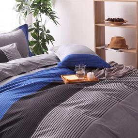 img 2 attached to 🛏️ Striped King Duvet Cover Set (104x90 Inch) - 3 Piece Bedding Set with Blue Grey and Black Microfiber Duvet Cover, Zipper Closure, and 2 Multicolored Pillowcases for Boys, Girls, Kids, and Teens