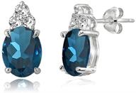 elegant sterling silver london blue and white topaz oval crown stud earrings - add royalty to your style logo