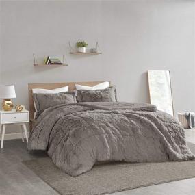 img 4 attached to Intelligent Design Malea 3 Piece Shaggy Faux Fur Comforter Set - Modern Casual All Season Quilt Bedding with Matching Sham - King/Cal King - Grey