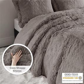 img 1 attached to Intelligent Design Malea 3 Piece Shaggy Faux Fur Comforter Set - Modern Casual All Season Quilt Bedding with Matching Sham - King/Cal King - Grey