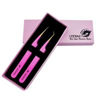 🌸 leenax 2-piece pink stainless steel eyelash extension tweezers set - volume and precision lash extension tweezers logo
