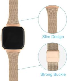 img 2 attached to 🌹 Rose Gold Metal Slim Band for Fitbit Versa 2/Versa/SE/Lite - Stainless Steel Narrow Replacement Wristband for Women