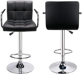 img 3 attached to 🐆 Leopard Adjustable Bar Stools with Armrest - Swivel, Square Back, Set of 2 (Black)