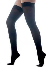 img 4 attached to Medicella Premier Closed Toe Thigh High Compression Stockings for Women - 8-15 mmHg, Made in USA - Medical Quality, Sheer & Mild Pressure Support for Circulation & Travel (Small, Black)