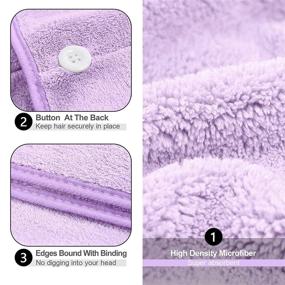 img 1 attached to 👩 DUDUCOFU Microfiber Hair Drying Towel Set with Button Hair Towel Wrap for Women - 2 Pack 10 X 26 inch Quick Dry Hair Turban for Thick, Long, Curly Hair, Anti Frizz - Gray+Purple