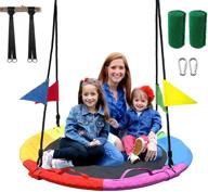 🌳 surpcos 40" round saucer tree swing with handles, colorful flags, and bonus tree hanging straps & protection covers логотип