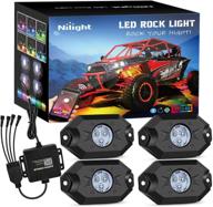 🚗 набор подсветок nilight rgb led rock lights kit - 4 подсветки многоцветная неоновая плитка с управлением через bluetooth-приложение, режимом музыки, освещением колесных арок для грузовика, квадроцикла, внедорожника, спортивного автомобиля (rzr), внедорожника (suv). логотип