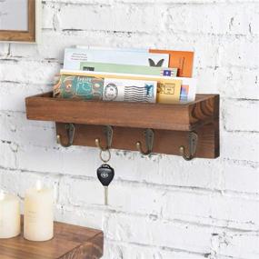 img 2 attached to 🔑 Rustic Wood Entryway Storage Shelf with Metal Hooks - DOCMON Key Holder, Wall Mounted Brown Shelf (10.0 W x 3.0 D x 3.0 H)