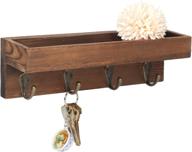 🔑 rustic wood entryway storage shelf with metal hooks - docmon key holder, wall mounted brown shelf (10.0 w x 3.0 d x 3.0 h) логотип