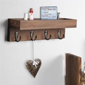 img 1 attached to 🔑 Rustic Wood Entryway Storage Shelf with Metal Hooks - DOCMON Key Holder, Wall Mounted Brown Shelf (10.0 W x 3.0 D x 3.0 H)