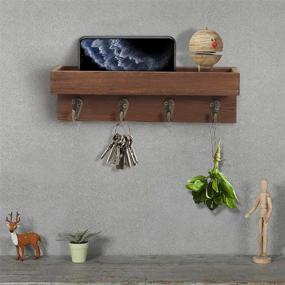 img 3 attached to 🔑 Rustic Wood Entryway Storage Shelf with Metal Hooks - DOCMON Key Holder, Wall Mounted Brown Shelf (10.0 W x 3.0 D x 3.0 H)