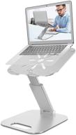 📱 height adjustable laptop stand for desk - sit to stand ergonomic computer riser, macbook holder, tall laptop stand for 10-17" laptops - silver logo