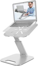 img 4 attached to 📱 Height Adjustable Laptop Stand for Desk - Sit to Stand Ergonomic Computer Riser, MacBook Holder, Tall Laptop Stand for 10-17" Laptops - Silver