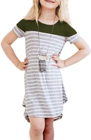 img 3 attached to 👗 Dokotoo Girls' Colorblock Striped Dresses - Short Sleeve Crewneck, Casual Loose Fit