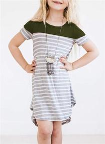 img 2 attached to 👗 Dokotoo Girls' Colorblock Striped Dresses - Short Sleeve Crewneck, Casual Loose Fit