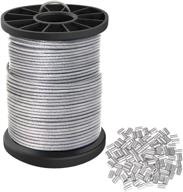 150lb heavy duty vinyl coated picture hanging wire - 100ft stainless steel spool with 40 aluminum crimping sleeves - ideal for hanging picture frames, artwork, and string lights logo