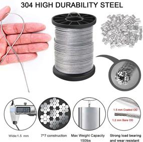 img 3 attached to 150lb Heavy Duty Vinyl Coated Picture Hanging Wire - 100ft Stainless Steel Spool with 40 Aluminum Crimping Sleeves - Ideal for Hanging Picture Frames, Artwork, and String Lights