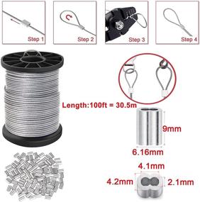 img 2 attached to 150lb Heavy Duty Vinyl Coated Picture Hanging Wire - 100ft Stainless Steel Spool with 40 Aluminum Crimping Sleeves - Ideal for Hanging Picture Frames, Artwork, and String Lights