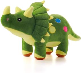 img 4 attached to 🦖 Triceratops Dinosaur Plush Toy - 16" Stuffed Animal Throw Pillow Doll, Soft Green Fluffy Hugging Cushion - Perfect Gift for All Ages & occasions