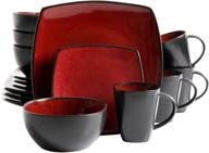 🍽️ gibson soho lounge 16-piece square reactive glaze dinnerware set, red: stylish and versatile tableware for modern dining logo