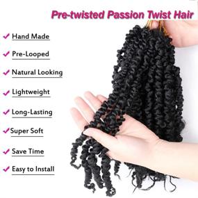 img 2 attached to Восьми пачек заранее закрученных прядей Passion Twist Hair 10 дюймов - 96 прядей заранее зашнурованных Passion Twist Crochet Braids Hair Extensions из черного синтетического волоса в стиле боб - 1B#