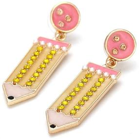 img 1 attached to 🎒 Funny Pencil Crystal Drop Dangle Earrings Stud Earrings for Women & Teen Girls - Teachers, Professors, Students - Back to School Cute Jewelry - Hypoallergenic Piercing Accessories