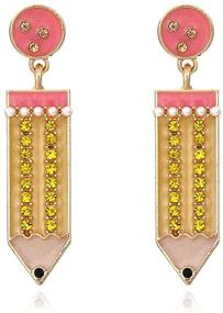 img 4 attached to 🎒 Funny Pencil Crystal Drop Dangle Earrings Stud Earrings for Women & Teen Girls - Teachers, Professors, Students - Back to School Cute Jewelry - Hypoallergenic Piercing Accessories