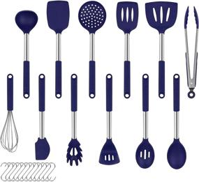 img 3 attached to 🍳 Rorence 12-Piece Silicone Kitchen Utensil Set - Blue, Non-Stick, Heat-Resistant, Stainless Steel Handles (Utensil Holder Excluded)