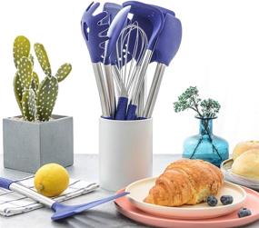 img 1 attached to 🍳 Rorence 12-Piece Silicone Kitchen Utensil Set - Blue, Non-Stick, Heat-Resistant, Stainless Steel Handles (Utensil Holder Excluded)