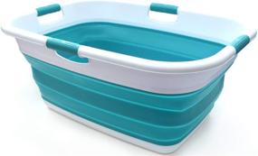 img 4 attached to SAMMART 49L(12.9 gallon) Collapsible Laundry Basket with 4 Handles - Foldable Storage Container ideal for Portable Washing, Space Saving - Pet Bath Tub with 37L(9.7 gallon) Water Capacity (1, Bright Blue)