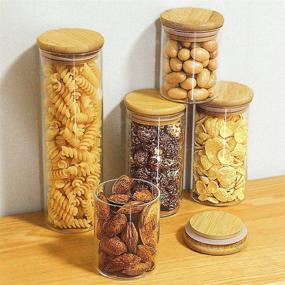 img 3 attached to 🍱 JINSEAM Glass Storage Containers: Airtight Spice Jars with Bamboo Lids (Set of 5) - Ideal Pantry Canisters for Cereal, Sugar, Beans, and More