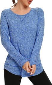 img 4 attached to CHAMA Women's Long Sleeve Workout Shirts: Dry Fit Scoop Neck Activewear for Yoga, Running, and Sports with Side Split - Loose Fit and Comfortable