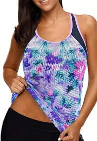 img 3 attached to 🌸 Aleumdr Women's Floral Printed Strappy T-Back Push Up Tankini Top with Blouson Design | Available in Sizes S-XXL