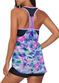 img 2 attached to 🌸 Aleumdr Women's Floral Printed Strappy T-Back Push Up Tankini Top with Blouson Design | Available in Sizes S-XXL