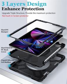 img 2 attached to 📱 iPad Pro 11 Case 2021 3rd Gen with Pencil Holder - Military Grade Shockproof Silicone Cover - 15ft Drop Tested - Stand+Handle+Strap - Black