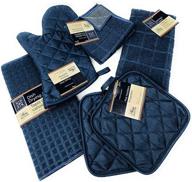 🧽 navy blue kitchen towel set: includes 2 quilted pot holders, oven mitt, dish towel, dish drying mat, and 2 microfiber scrubbing dishcloths logo